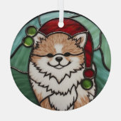 ポメラニア犬ステンドグラスのクリスマス ガラスオーナメント (裏面)