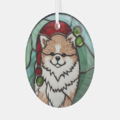 ポメラニア犬ステンドグラスのクリスマス ガラスオーナメント (正面左)