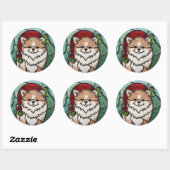 ポメラニア犬ステンドグラスのクリスマス ラウンドシール (シート)