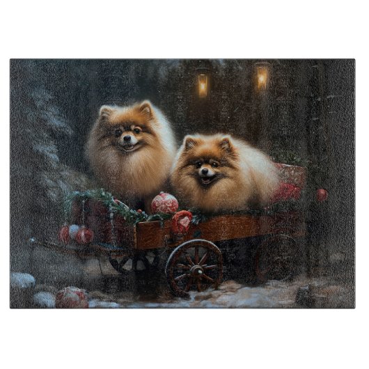 ポメラニア犬スノウリースレイクリスマスデコール カッティングボード (正面)