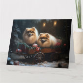 ポメラニア犬スノウリースレイクリスマスデコール カード (正面)