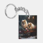 ポメラニア犬スノウリースレイクリスマスデコール キーホルダー (正面左)