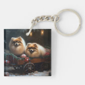 ポメラニア犬スノウリースレイクリスマスデコール キーホルダー (裏面)