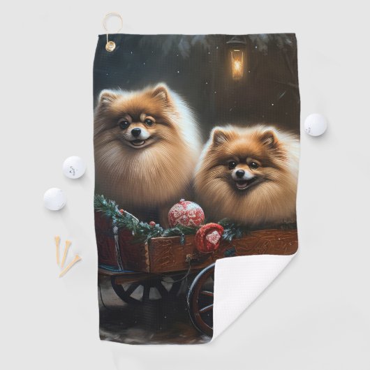 ポメラニア犬スノウリースレイクリスマスデコール ゴルフタオル (インサイチュ)