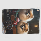 ポメラニア犬スノウリースレイクリスマスデコール ゴルフタオル (横)