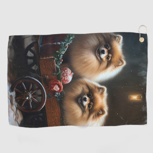 ポメラニア犬スノウリースレイクリスマスデコール ゴルフタオル (横)