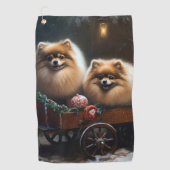 ポメラニア犬スノウリースレイクリスマスデコール ゴルフタオル (正面)
