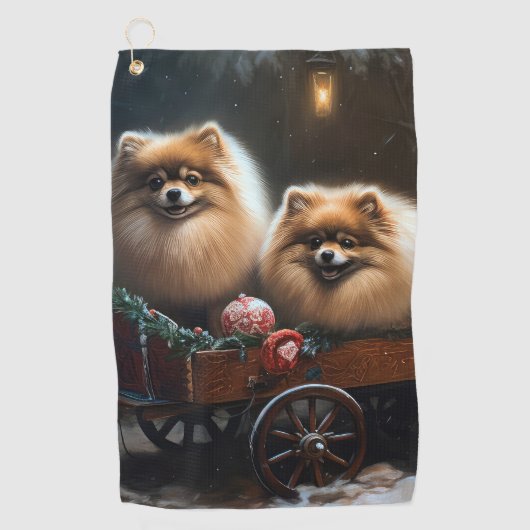 ポメラニア犬スノウリースレイクリスマスデコール ゴルフタオル (正面)