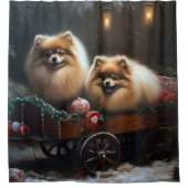 ポメラニア犬スノウリースレイクリスマスデコール シャワーカーテン (正面)