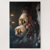 ポメラニア犬スノウリースレイクリスマスデコール ジグソーパズル (縦)