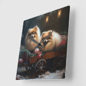 ポメラニア犬スノウリースレイクリスマスデコール スクエア壁時計 (傾斜)