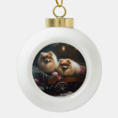 ポメラニア犬スノウリースレイクリスマスデコール セラミックボールオーナメント (正面)