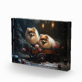 ポメラニア犬スノウリースレイクリスマスデコール フォトブロック (右)