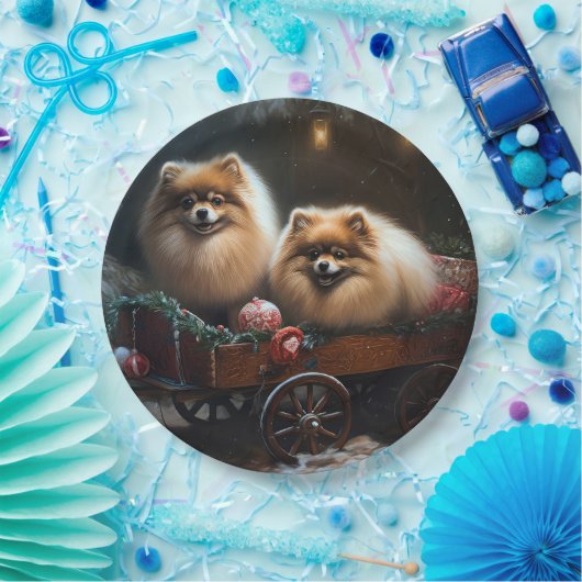ポメラニア犬スノウリースレイクリスマスデコール ペーパープレート (パーティー)
