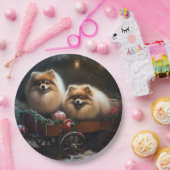 ポメラニア犬スノウリースレイクリスマスデコール ペーパープレート (パーティー)