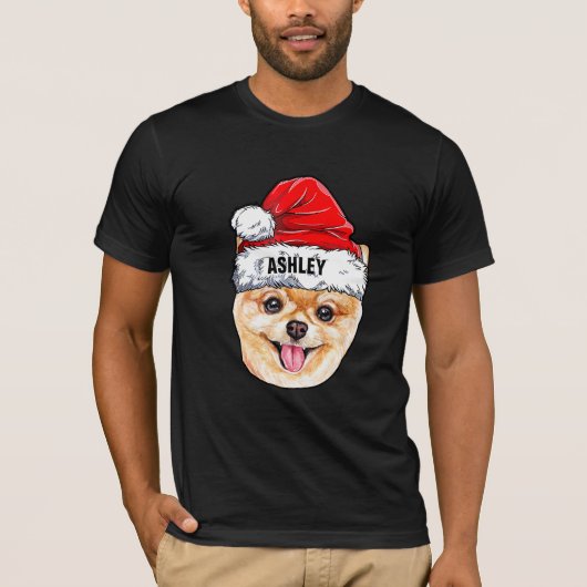 ポメラニア犬テリアクリスマスハットドッグビッグ Tシャツ (正面)