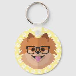 ポメラニア犬ドッグおたく眼鏡 |かわいいヒップスターギフト キーホルダー