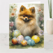 ポメラニア犬ドッグとイースターエッグホリデイ カード (正面)