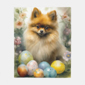 ポメラニア犬ドッグとイースターエッグホリデイ フリースブランケット (正面)