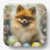 ポメラニア犬ドッグとイースターエッグホリデイ ペーパープレート (正面)