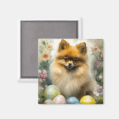 ポメラニア犬ドッグとイースターエッグホリデイ マグネット (正面/裏面)
