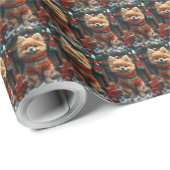 ポメラニア犬ドッグとクリスマスプレゼント暖炉 ラッピングペーパー (ロールコーナー)