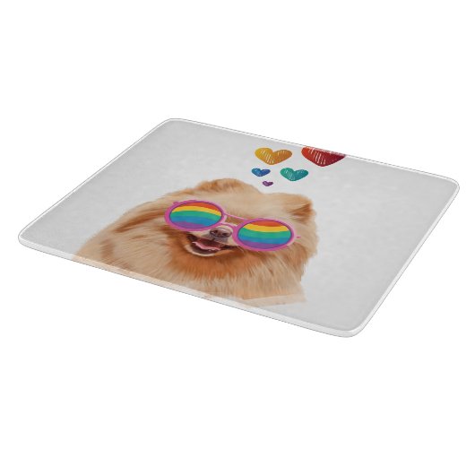 ポメラニア犬ドッグとハートバレンタインデー カッティングボード (角)