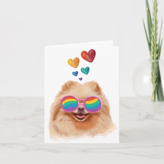 ポメラニア犬ドッグとハートバレンタインデー カード (正面)
