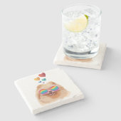 ポメラニア犬ドッグとハートバレンタインデー ストーンコースター (横)