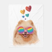 ポメラニア犬ドッグとハートバレンタインデー フリースブランケット (正面)