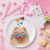 ポメラニア犬ドッグとハートバレンタインデー ペーパープレート (パーティー)