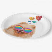 ポメラニア犬ドッグとハートバレンタインデー ペーパープレート (アングル)