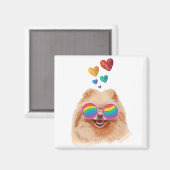 ポメラニア犬ドッグとハートバレンタインデー マグネット (正面/裏面)