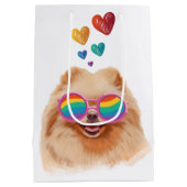 ポメラニア犬ドッグとハートバレンタインデー ミディアムペーパーバッグ (裏面)