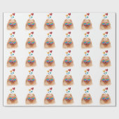 ポメラニア犬ドッグとハートバレンタインデー ラッピングペーパー (フラット)