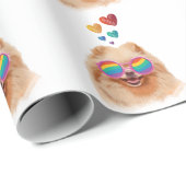 ポメラニア犬ドッグとハートバレンタインデー ラッピングペーパー (ロールコーナー)