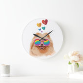 ポメラニア犬ドッグとハートバレンタインデー ラージ壁時計 (ホーム)