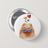 ポメラニア犬ドッグとハートバレンタインデー 缶バッジ (正面&裏面)