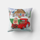 ポメラニア犬ドッグのクリスマスデリバリートラック雪 クッション (裏面)