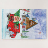 ポメラニア犬ドッグのクリスマスデリバリートラック雪 ジグソーパズル (横)