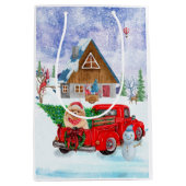 ポメラニア犬ドッグのクリスマスデリバリートラック雪 ミディアムペーパーバッグ (正面)