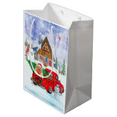 ポメラニア犬ドッグのクリスマスデリバリートラック雪 ミディアムペーパーバッグ (裏面アングル)