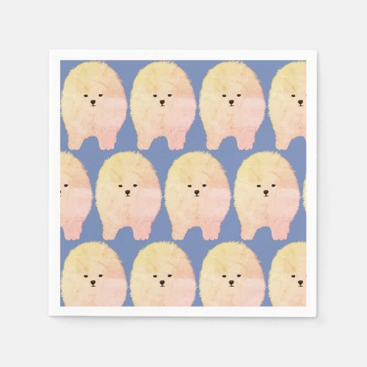 ポメラニア犬ドッグふわふわのペットカスタムペーパナプキン スタンダードカクテルナプキン (正面)