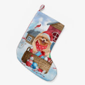 ポメラニア犬ドッグインスノークリスマスドッグ スモールクリスマスストッキング (正面 (吊り時))