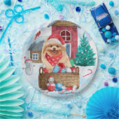 ポメラニア犬ドッグインスノークリスマスドッグ ペーパープレート (パーティー)