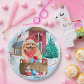 ポメラニア犬ドッグインスノークリスマスドッグ ペーパープレート (パーティー)
