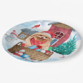 ポメラニア犬ドッグインスノークリスマスドッグ ペーパープレート (アングル)