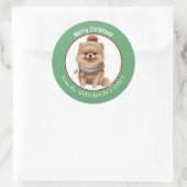 ポメラニア犬ドッグウィンタースカーフとハットクリスマス ラウンドシール (バッグ)