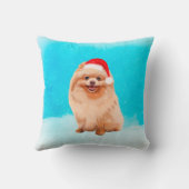 ポメラニア犬ドッグオンクリスマスハットビーチ クッション (裏面)