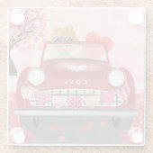 ポメラニア犬ドッグカーとハートバレンタイン ガラスコースター (裏面)